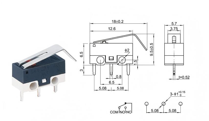 Silberner DOT-Mausschalter mit gebogenem Griff